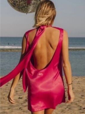 NWT Daily Drills Fuchsia Pink Satin Mini Dress